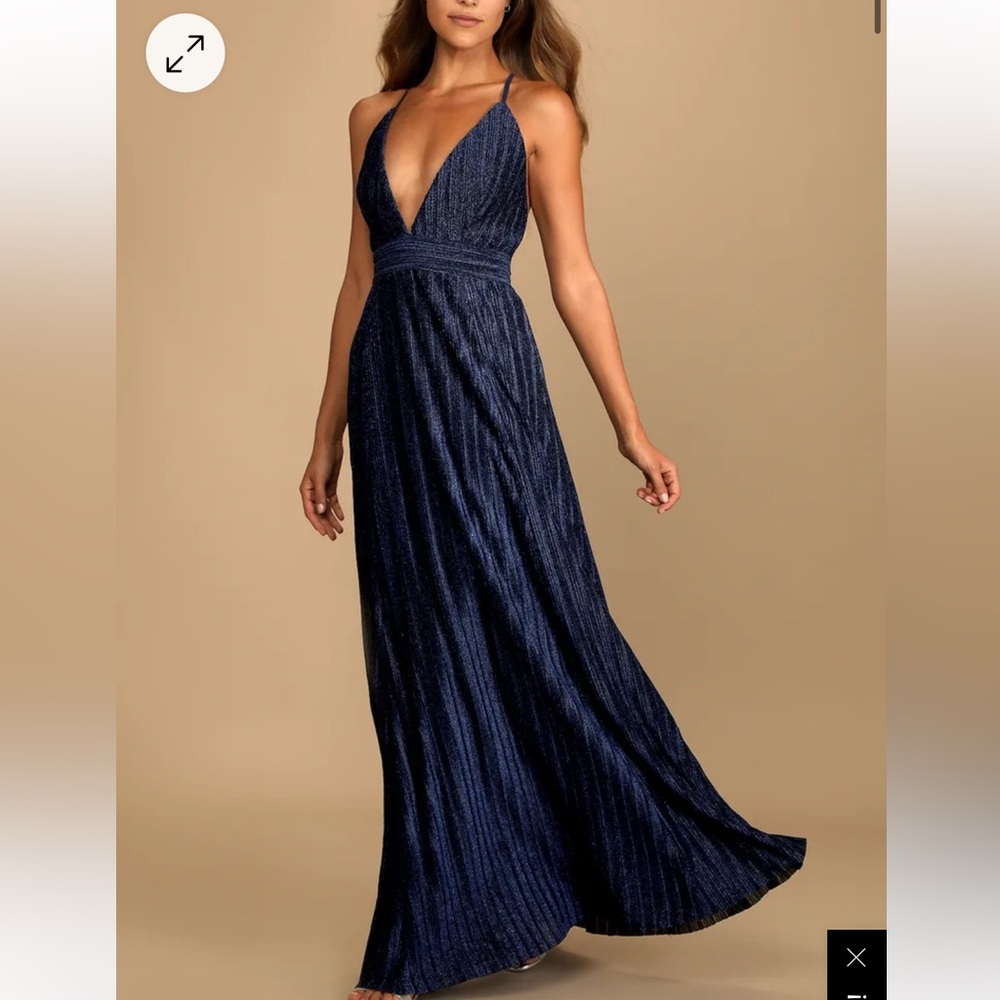LULUS x Magical Looks Navy Blue Sparkly Pleated Maxi Dress NWT XS